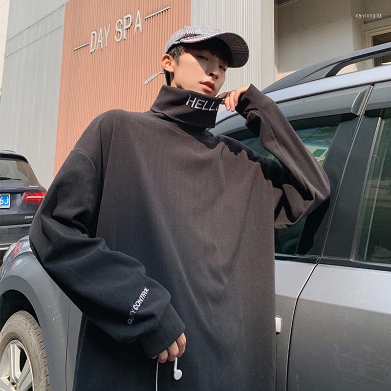 

Men's Hoodies Embroidery Turtleneck Sweatshirts For Teenage Fashion Trends Casual Streetwear Mens Soft Long Sleeve Pullovers Solid Track, Green