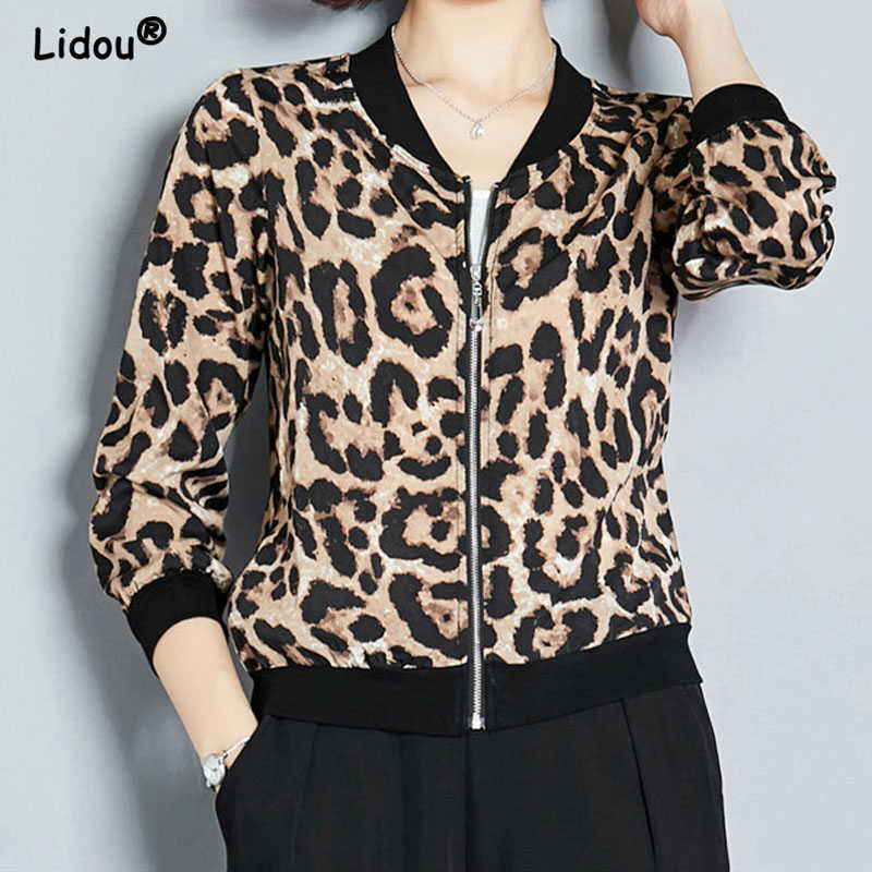 

Women's Jackets Korean Fashion O-Neck Leopard Printing Long Sleeve Cardigan for Women 2022 New Zipper Women's Blouse Jacket Trend Korean Top T221008, Huisebaowenzhongxiu