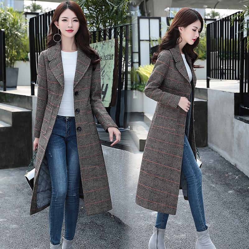 

Women's Trench Coats 2022 Autumn And Winter Ladies Fashion Plaid Thickening Thin Woolen Coat Long Section
