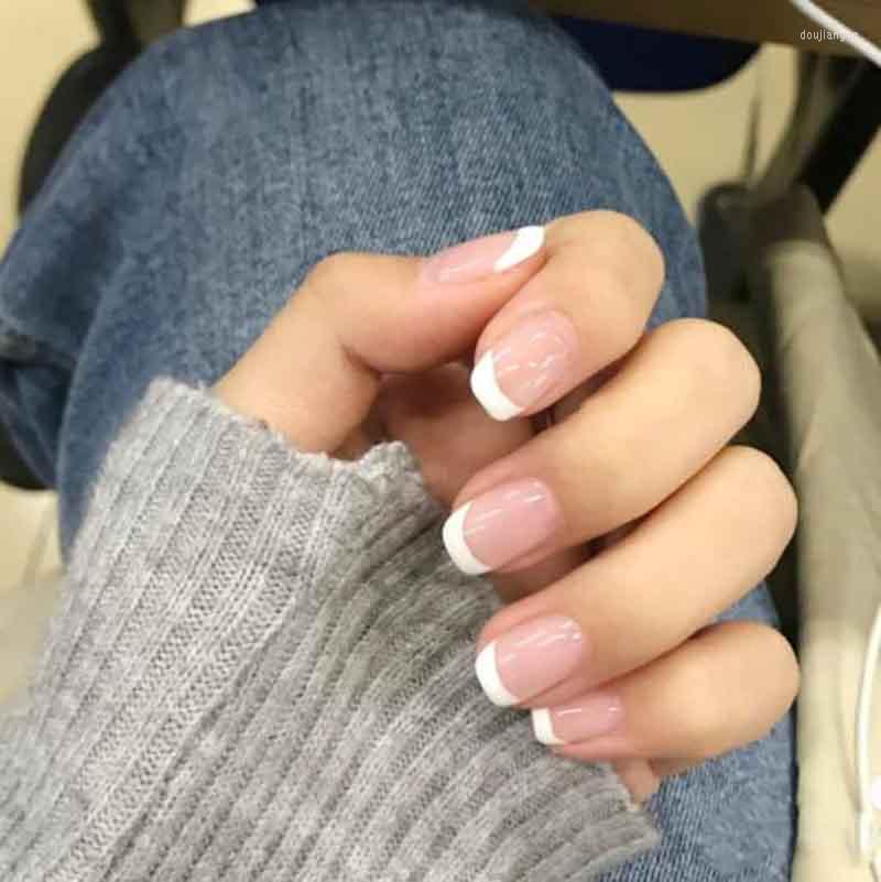 

False Nails Fashion Natural French Short Acrylic Classical Full Cover DIY Artificial Home Office Decor With Glue 24Pcs/Box