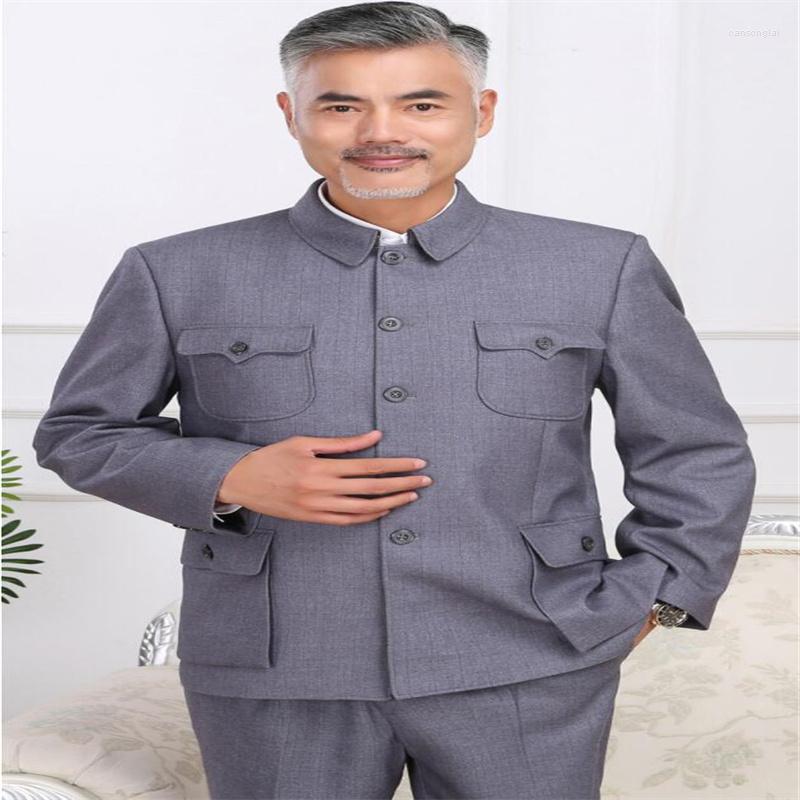 

Men' Suits Middle-aged Chinese Tunic Suit Set Men' Pants Elderly Coat Old Man Clothes Grandpa Dad Jackets Vestido De Fiesta Boda Grey, Gray
