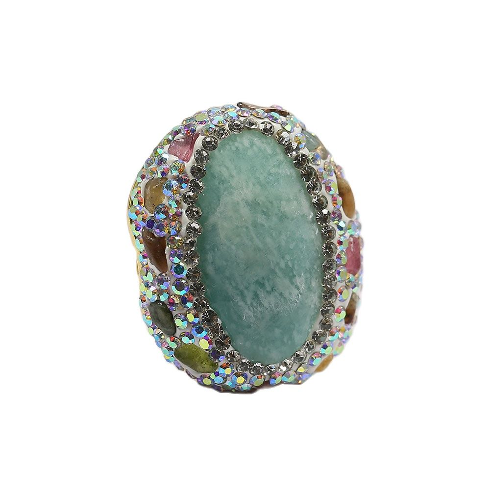 

Natural Blue Amazonite Gems Rings Tourmaline Pave Colorful CZ Adjustable Finger Rings Lady Gifts