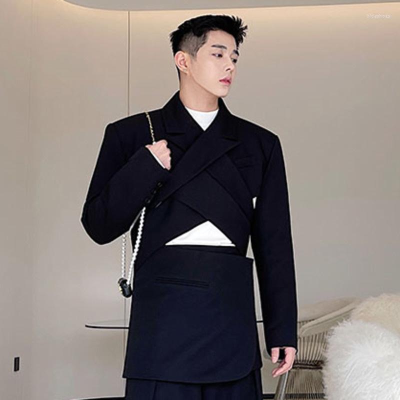 

Men's Suits Fashion Menswear Cross Adjustable Wearing Backless Blazers 2022 Notched Long Sleeve Short Suit Jacket Male Tide Spring, Black