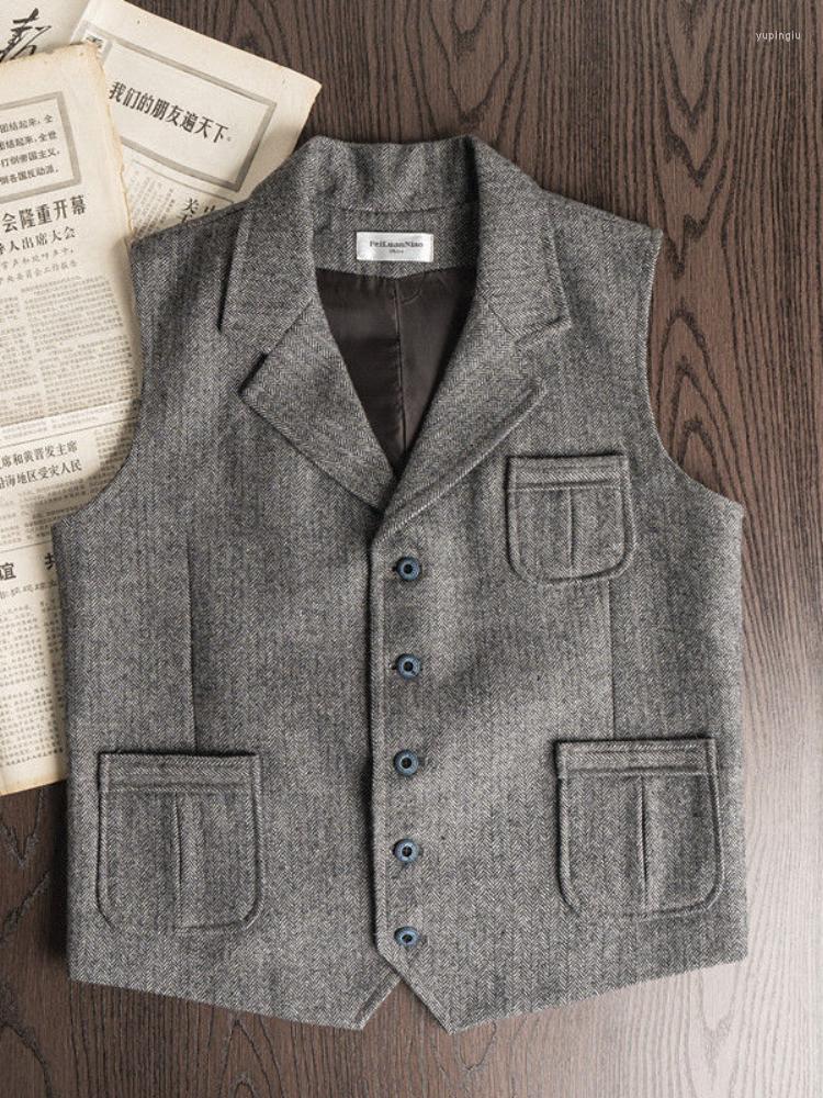 

Men' Vests Men' Herringbone Casual Cotton Burgundy Gentleman Tank Top Brown Business Blazer Groom Wedding, Gray