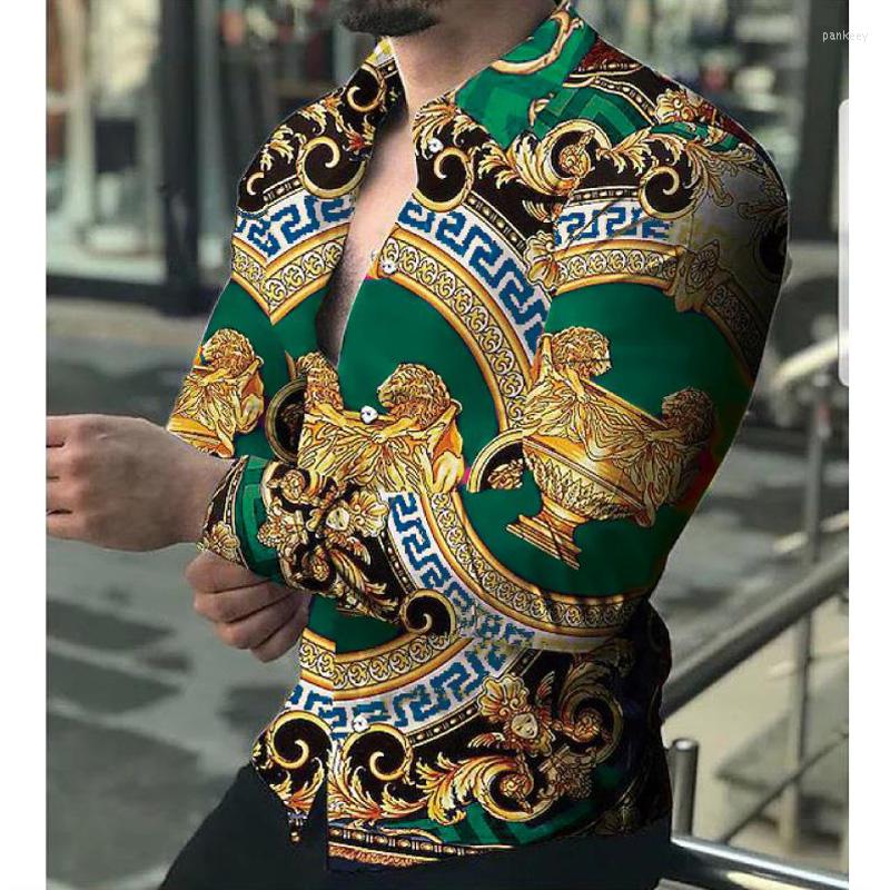 

Men' Casual Shirts Luxury Social Men Turn-down Collar Buttoned Shirt Lion Print Long Sleeve Tops Men' Clothing Prom Party Cardigan, Cx584