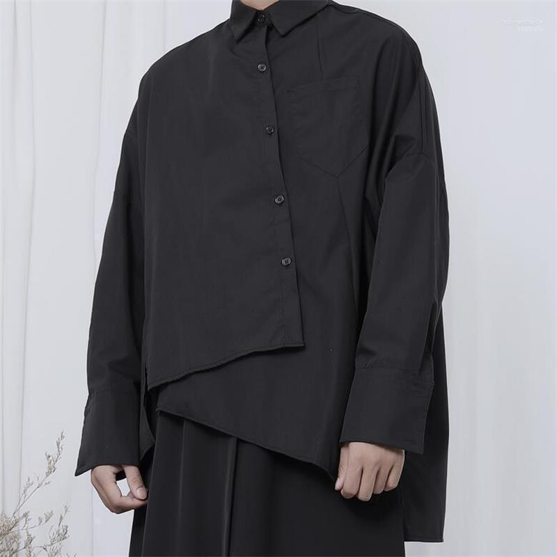 

Men's Casual Shirts Men's Long Sleeve Shirt Spring And Autumn Korean Dark Personality Asymmetric Splicing Loose Large Size, Black