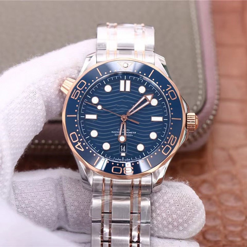 

Mens Fashion Watch Clear Case Back 42mm Sapphire Mirror Automatic Mechanical Outdoor sport Watch Black Dial Stainless Steel watches Screw crown, Blue