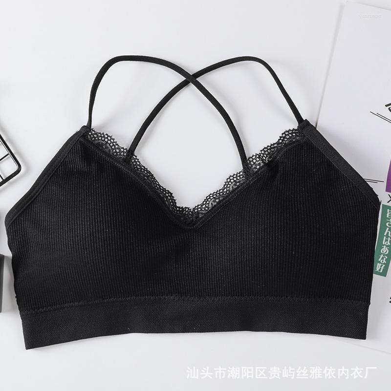 

Bustiers & Corsets Fine Shoulder Strap Cross Beautiful Back Thread Wrap Lace Anti Light Backing No Steel Ring Sports Bra FemaleBustiers, Claret 1pcs
