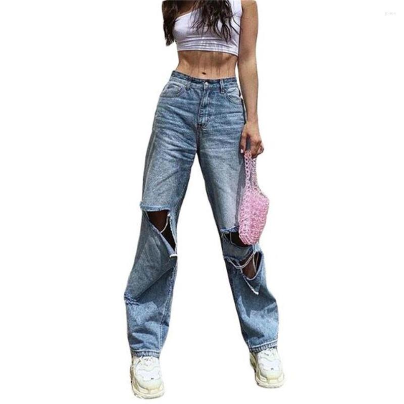 

Women' Jeans 2022 Fashion Korean Version Women/Girl High Waist Grinding Broken Hole Wide-Leg Beggar Hip Hop Casual Loose Cowboy Pants, Blue