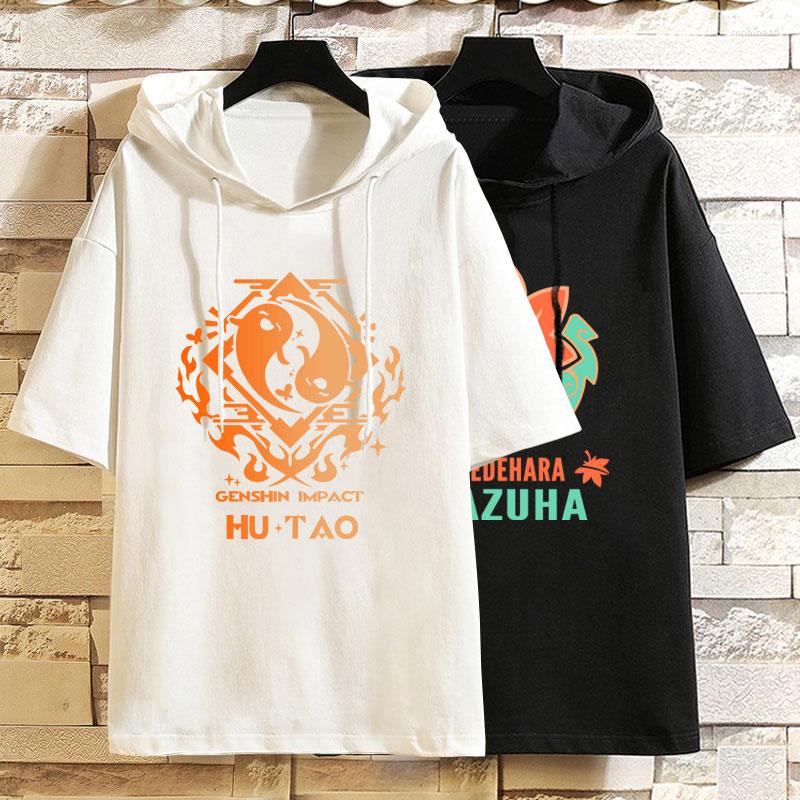 

Men's T Shirts Short Sleeve Hooded Genshin Impact T-shirt Summer Women Men's Clothing Hu Tao Kaedehara Kazuha Cosplay Cotton Tees, 02