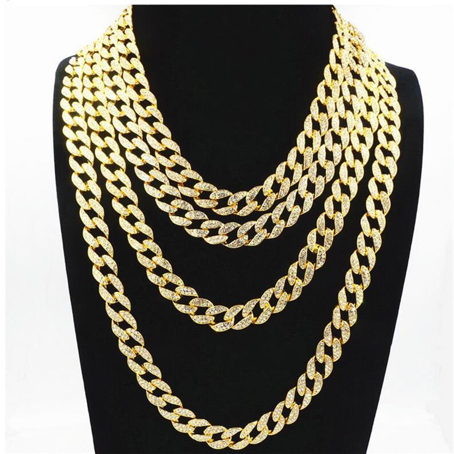 

Men Women Gold Silver Miami Cuban Link Chain High Polished Hiphop Rap Rhinestone Punk Necklaces Chains 16 18 20 2689