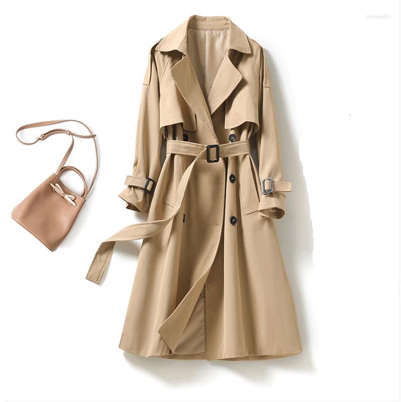 

Women's Trench Coats Spring/Autumn Women Coat Elegant Casual Long Sleeve With Belt Windbreaker Casaco Abrigo Streetwear, Black