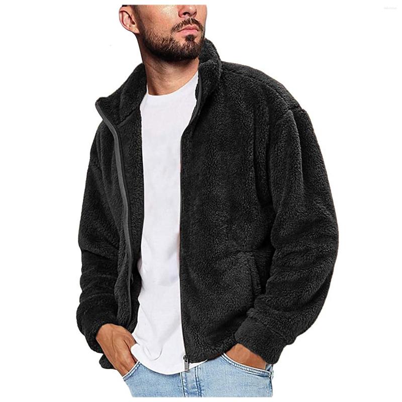 

Men's Jackets High Quality Mens Fuzzy Sherpa Jacket Casual Winter Warm Fleece Wool Stand Collar Zip Up Soild Outwear Coat #40, Brown