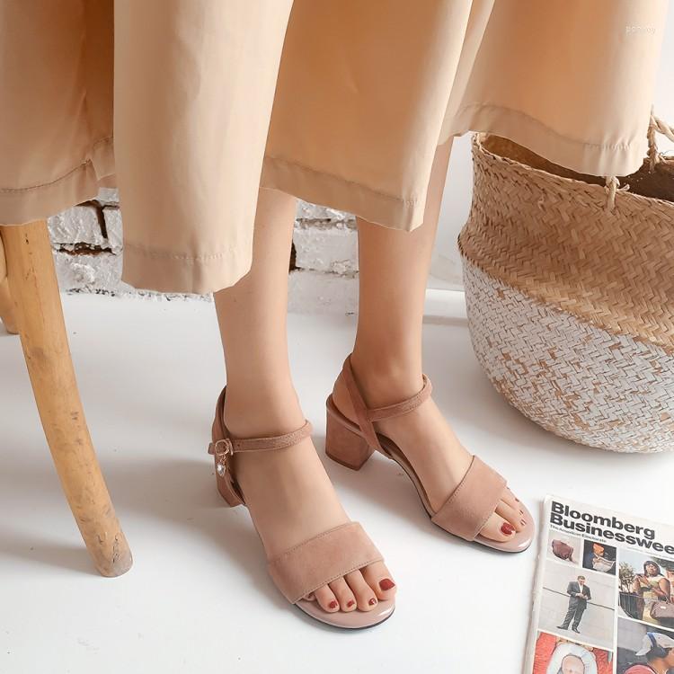 

Sandals Oversize Large Size High Heels Women Shoes Woman Summer Ladies One-word With Thick And Buckles, Black