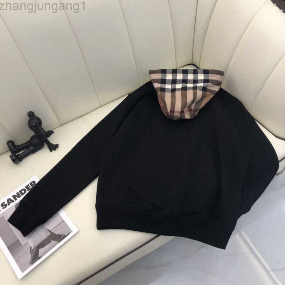 

Designer BURberys Hoody Hoodie Tide Brand Burb Hooded Sweater Classic Plaid Stitching Loose Os Coat Fashion Cotton Jacket, No sale