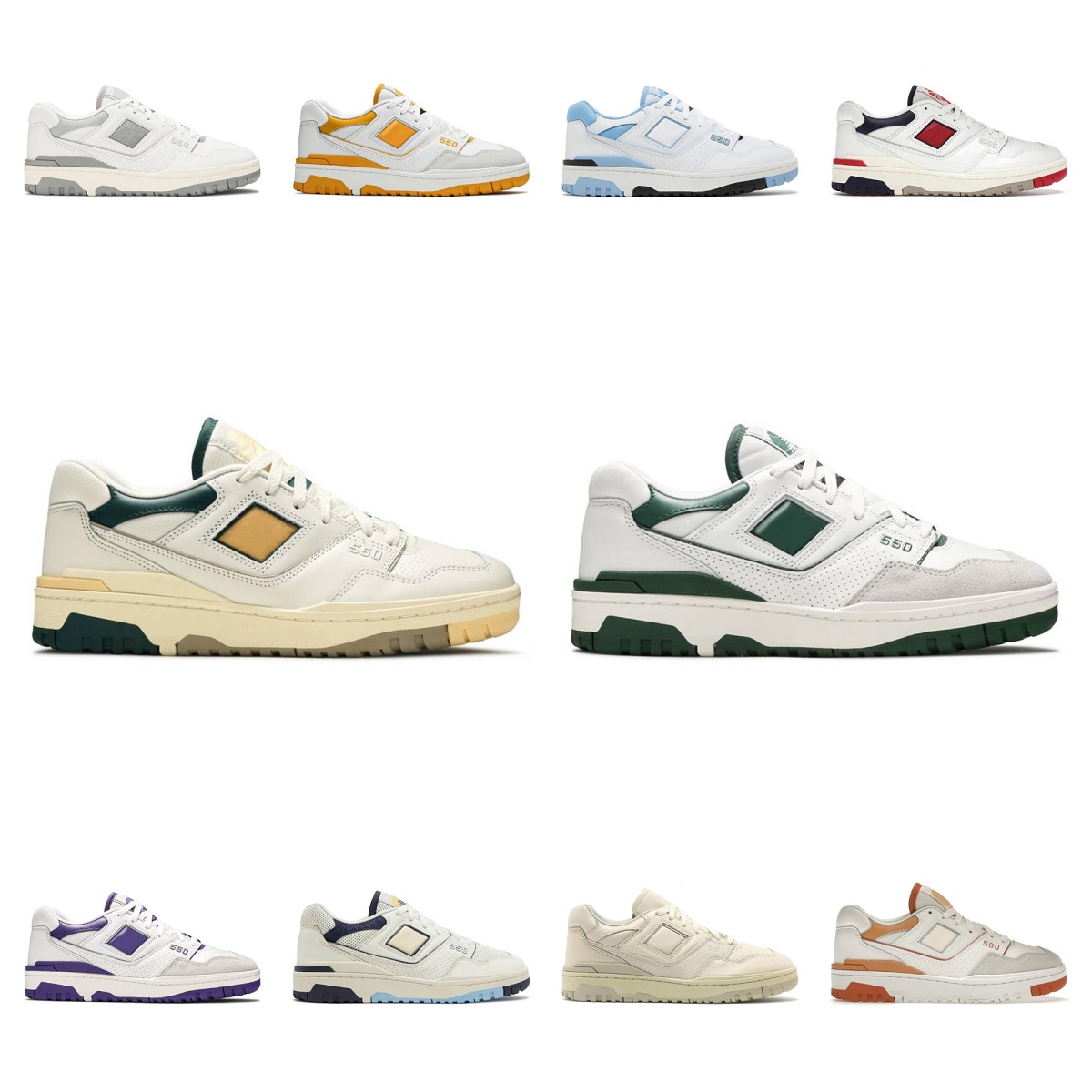 

Rich Paul 550 men women casual shoes designer sneakers B550 White Green Grey Sea Salt Black Navy Blue UNC Syracuse Purple Varsity Gold mens trainers Jogging Walking, Bubble package bag