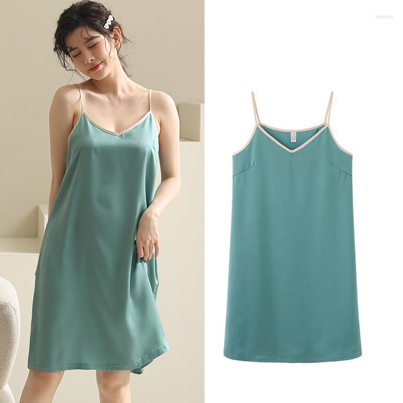 

Women's Sleepwear Women's Fdfklak Nuisette Femme Sexy Ice Silk Summer Nightgowns Women Large Size Night Dress Thin Suspenders, Ink green