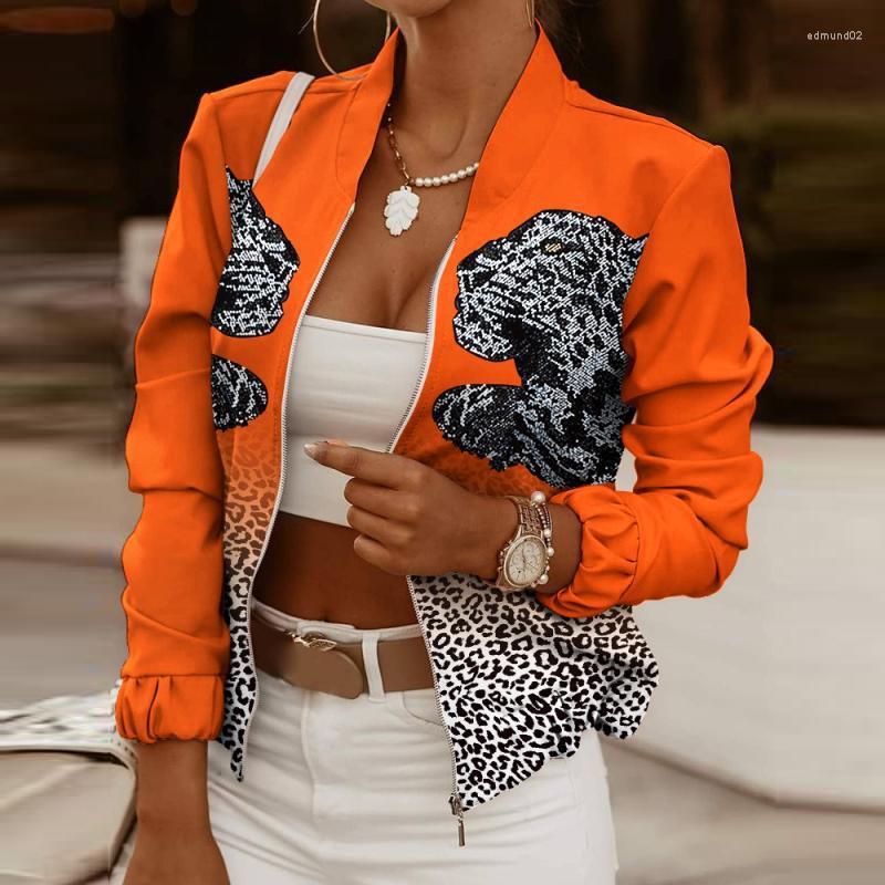 

Women' Jackets 2022 Casual Spring Autumn Coats Vintage Pattern Print Baseball Cardigan Tops Women Fashion Harajuku Zip-up Jacket, Beige