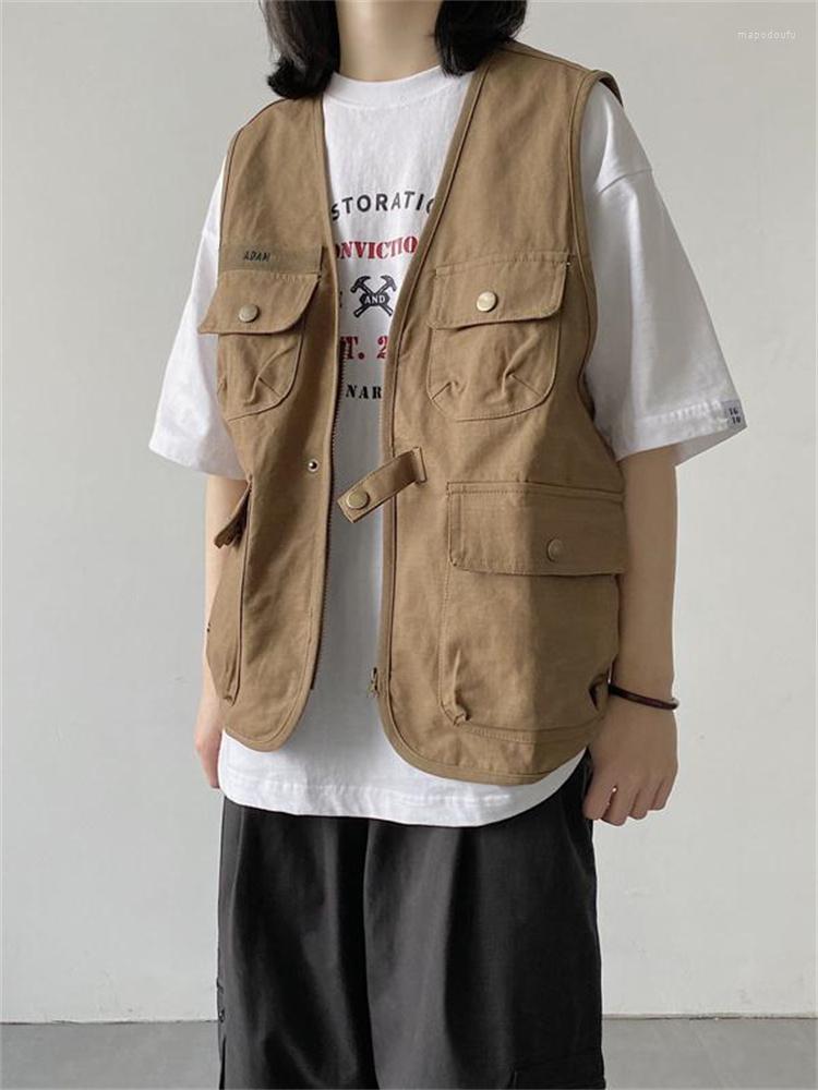 

Women's Vests Safari Cargo Vest Unisex Men Cardigan V-neck Solid Women Oversized Autumn Winter Waistcoat Tops Woman Sleeveless Jacket, Khaki