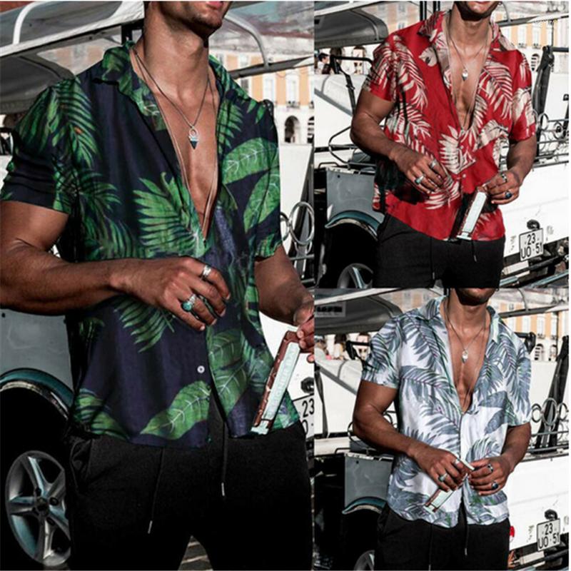 

Men's T Shirts 2022 Summer Gothic Men Hawaiian Short Sleeve T-shirt Floral Print Beach Camp Holiday Tee Top Male Homme Ropa, Red