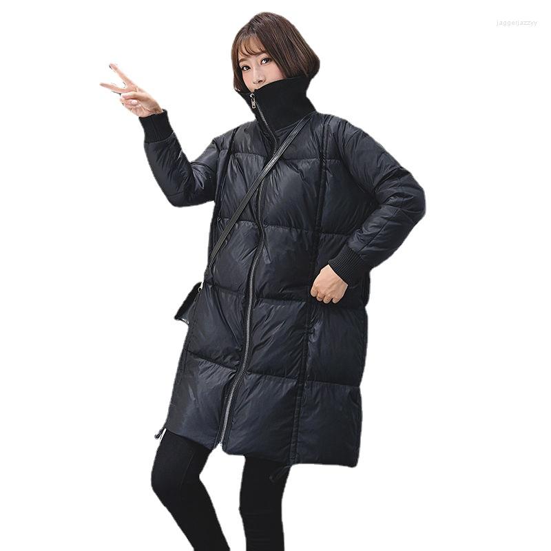 

Women' Down Fashion Women' Winter Jacket Temperament Mid-length Drawstring Black Stand-up Collar Long Warm Parker
