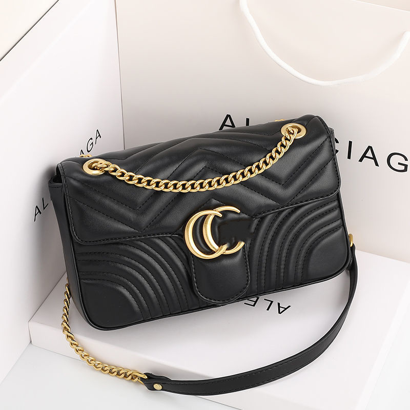 

Women luxurys designers bags 2021 High Quality Marmont Velvet Shoulder Handbags Purses Gold Chain Fashion letter Crossbody Bag 26cm, Black
