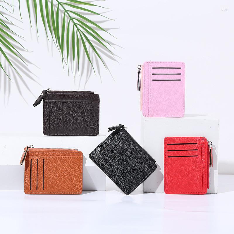 

Card Holders PU Leather Men/Women Mini ID Slim Ultra-Thin Zipper Wallet Bank Case Organizer Money Bag Clip Coin Purse, Red