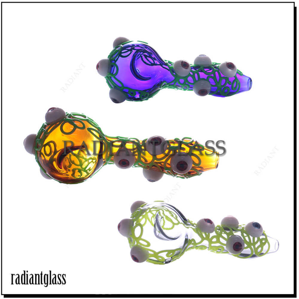 

Glow in dark smoking pipes florescent tobacco pipe twining vines creepy cool eyeball heady glass water pipe
