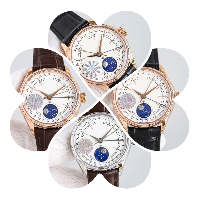 

50535 Montre de luxe mens watches 39mm Automatic mechanical movement White high grade lacquer dial Pointer calendar and phases of the moon luxury watch Wristwatches, As picture