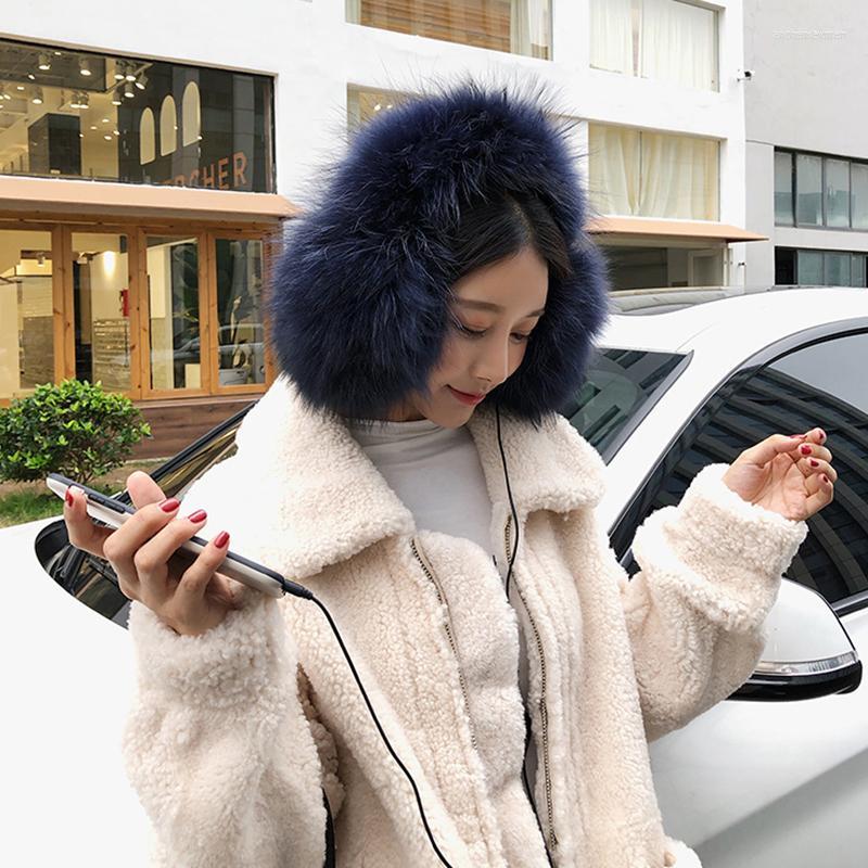 

Berets 2022 Women's Warm Earmuffs Real Raccoon Fur Ear Warmers With Speaker Soft Lovely Earflap S7720, Black
