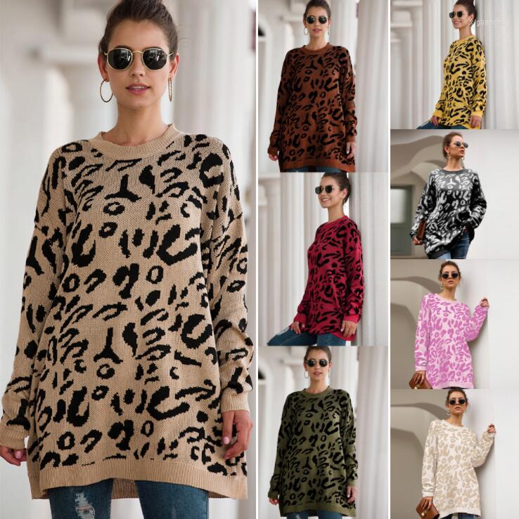 

Women' Sweaters High Quality Ladies Long Paragraph Pullover Leopard Sweater Autumn Winter Casual Loose Printed Long-sleeved Knitting, As photo 1