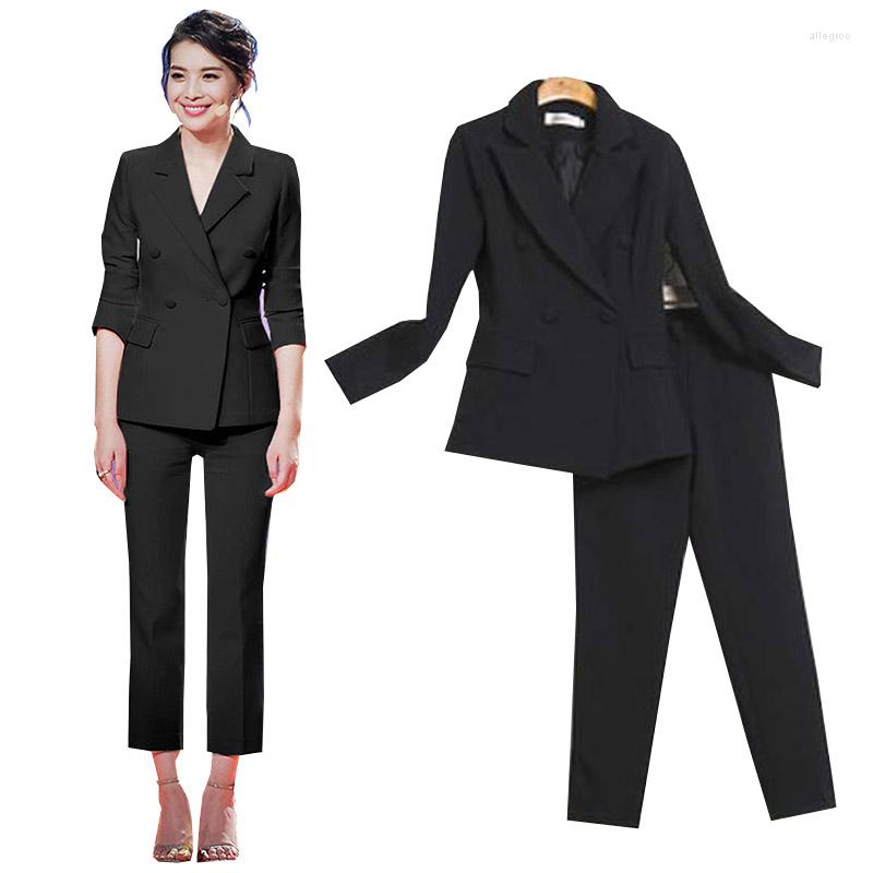 

Women' Two Piece Pants Woman 2 Black Pant Suits Formal Ladies Office OL Uniform Designs Women Elegant Business Work Wear Jacket With