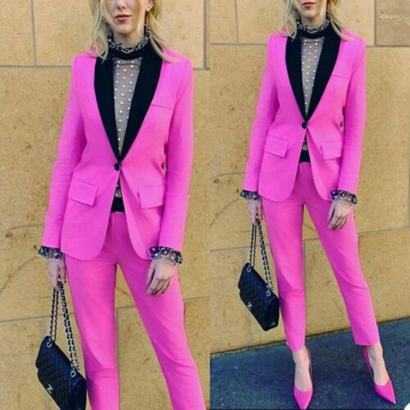 

Women's Two Piece Pants Women's 2 Costume Suit Real Pink Elegant Business Blazer Set, Navy blue