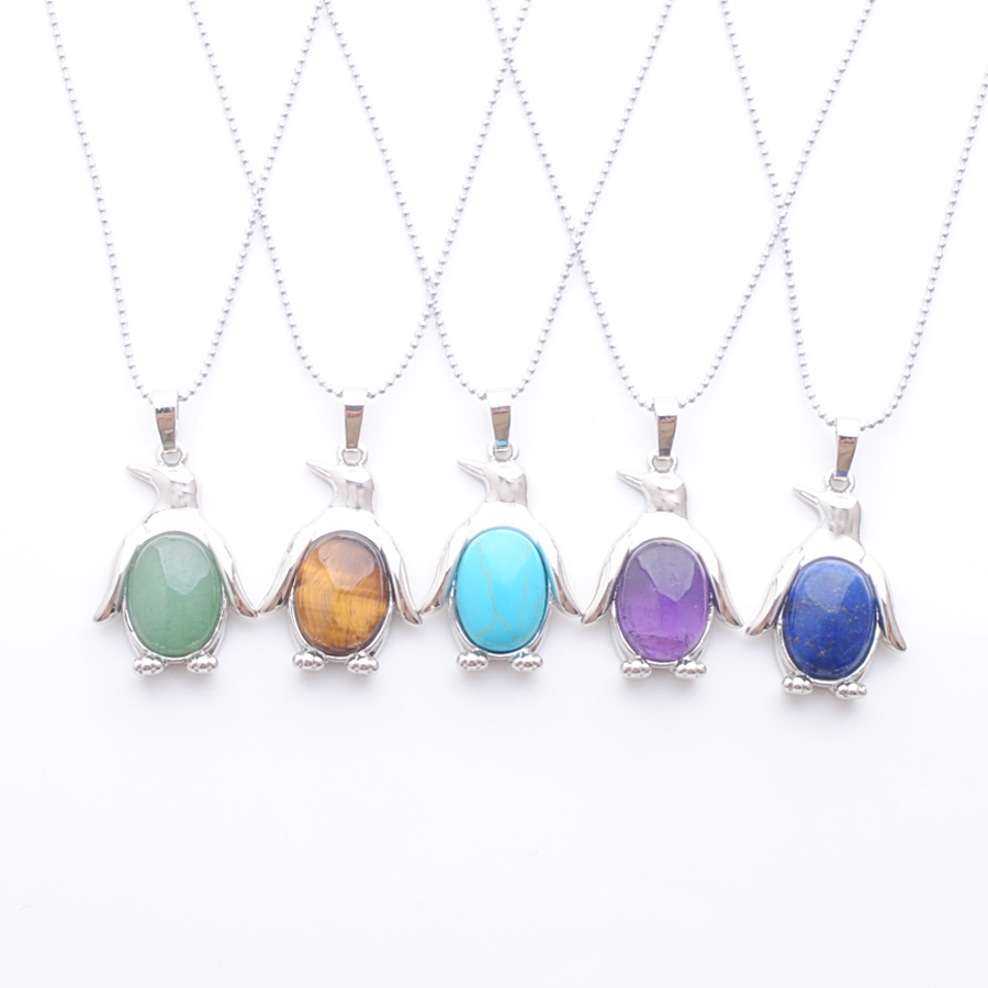 

Pendant Penguin Animal shape Fashion Jewelry Natural Crystal Turquoises Stone Pendant Necklace Chain 45cm BN391