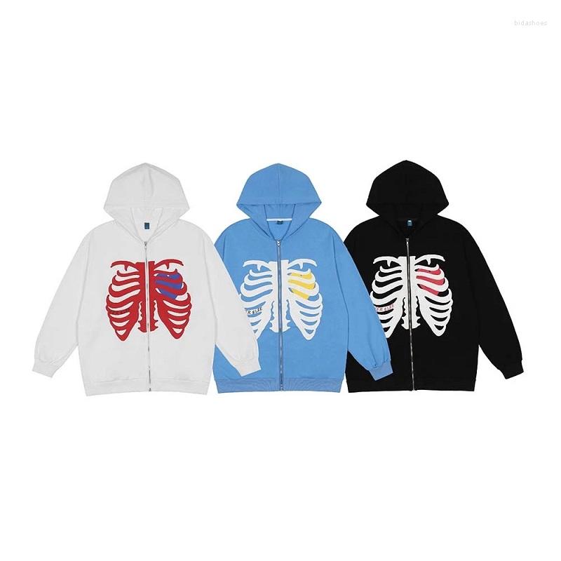 

Men's Hoodies Hip Hop Streetwear Korean Style Harajuku Zip-up Loose Skull Print Goth Long Sleeve Hooded Coat Solid Color Clothes Punk, Yellow