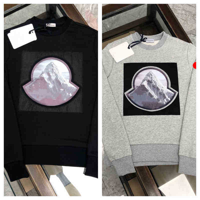 

designer Monclair Trendy Men' Hot Sweater Couple' High-grade Printing Snow Mountain Autumn And Winter Trendy Versatile Sportswear, Plush black
