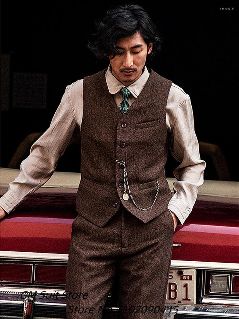 

Men's Vests Vest For Men Retro British Style Stitching Herringbone Fashion Waistcoat Casual Business Veste 2022 Male Homme Mariage, Black