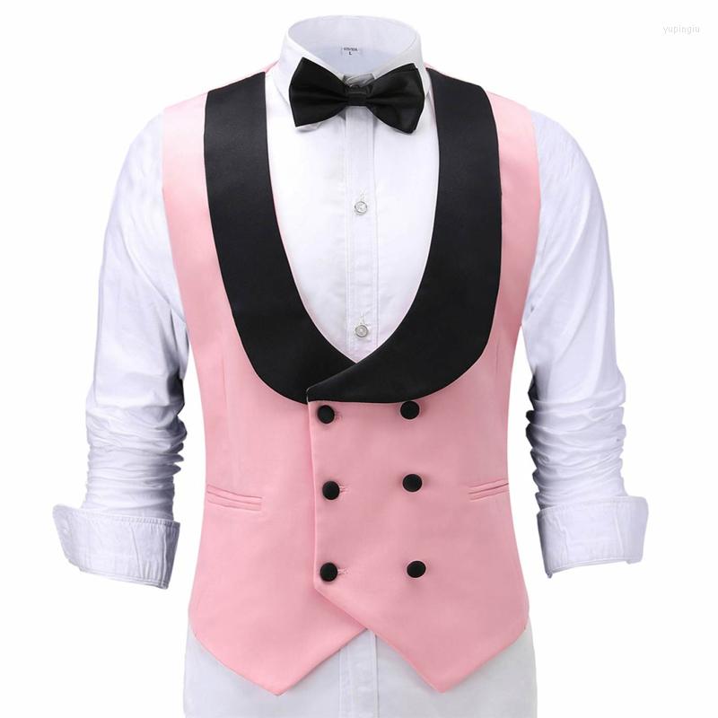 

Men's Vests Pink Casual Men Suit Vest With Double Breasted Slim Fit Waistcoat Black Shawl Lapel Single One Piece Custom Man Fashion, Red