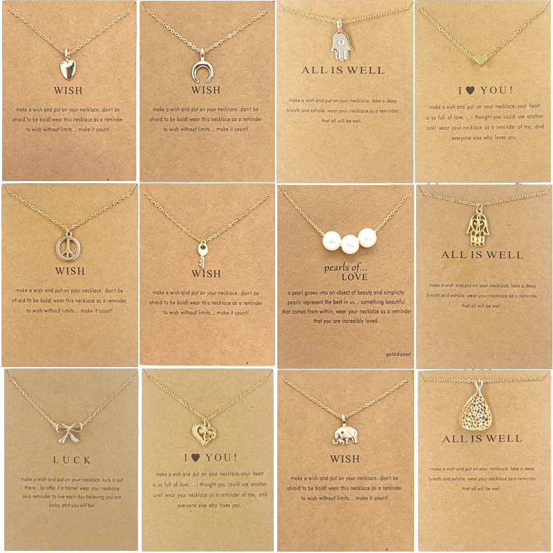 

Golden Plated Girls Charm Necklaces Sun Moon Hollow Heart Palm Elephant Key Bowknot Pendant Choker