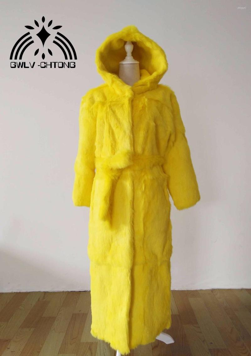 

Women's Fur Real Genuine Natural Lady Coat With Hood Women X-long Fashion Jacket Belt Custom Any Size Color, Red color