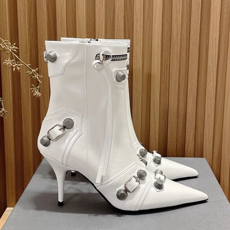 

Luxury Designer Women Ankle Boots Fashion Genuine Leather Tassel Decor Motorcycle Boot Runway Outfit Belts High Heels Party Dress Short Booties Winter Combat Bota, As show