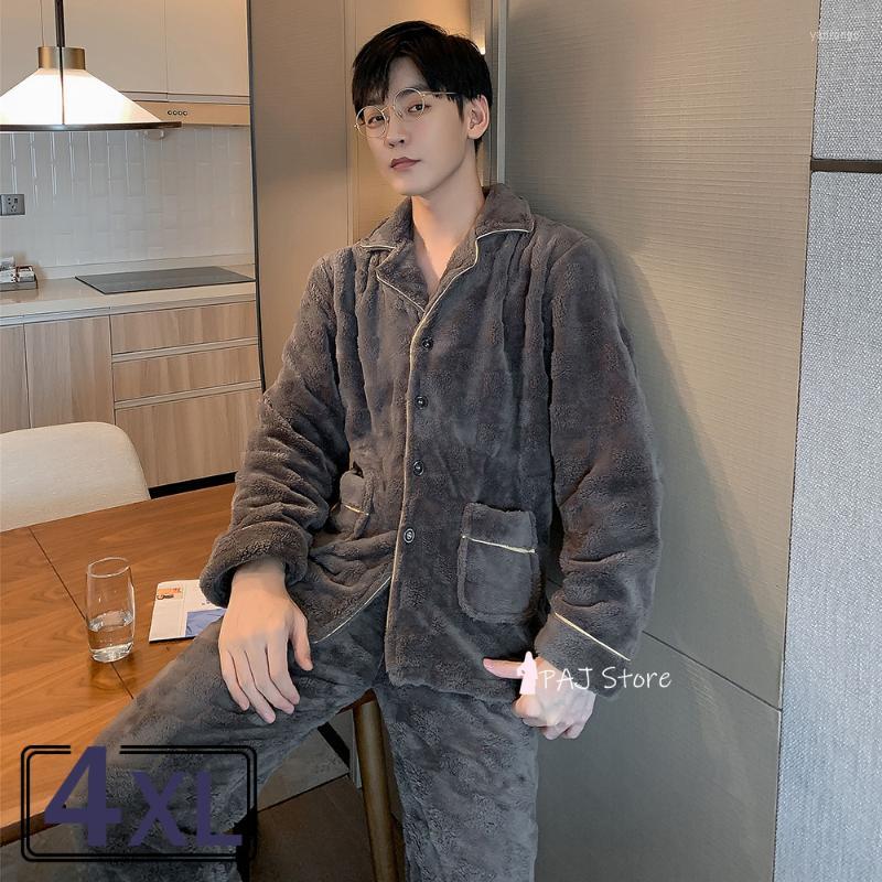 

Men's Sleepwear Men's Plus Size 5XL Man Pajamas Winter Hooded Thick Flannel Set Fat Velvet Nightwear Sweatshirt Warm Home Clothes, Polyester ultra-thin