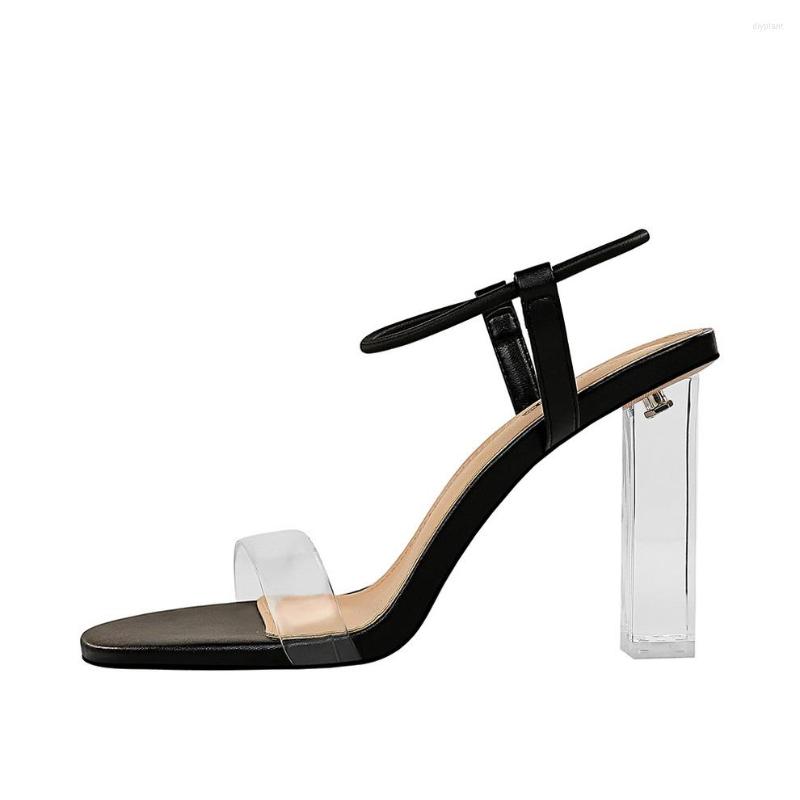 

Dress Shoes European And American Transparent Crystal Heel Large Size Open Toe Hollow One Word High Sandals With Nightclub, Beige