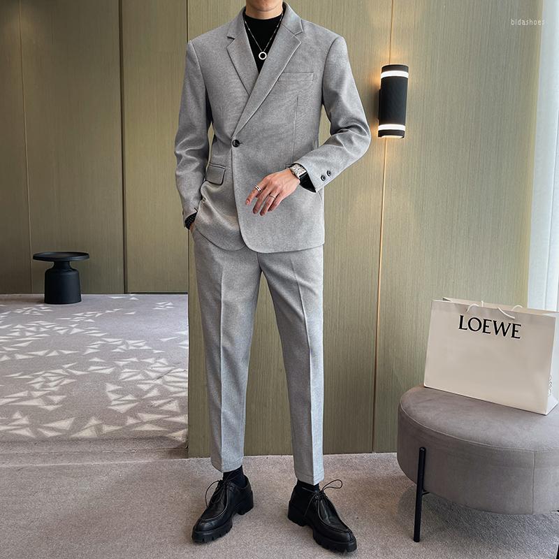 

Men's Suits Men Fashion Business Casual Single Buckle Slim Fit Blazer Pant Male Vintage Wedding Dress Coat Trousers, Gray pant