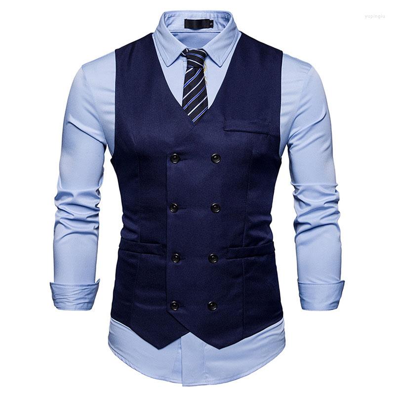 

Men' Vests Men' Gentleman Formal Slim Fit Double Breasted Dress Suit 2022 Fashion Men Vest Waistcoat Gilet Homme Costume, White