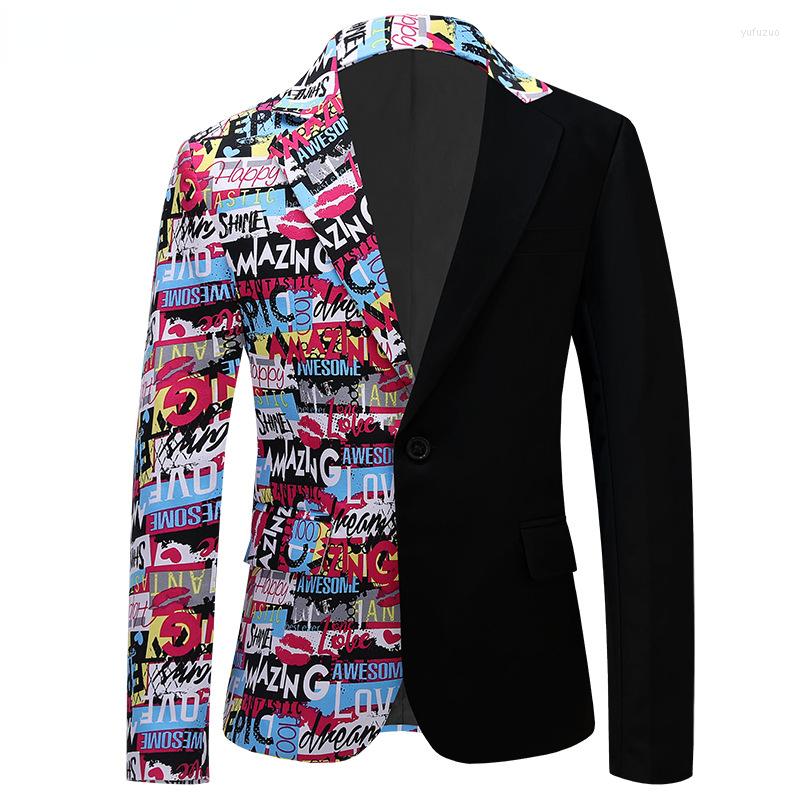 

Men's Suits Stylish Graffiti Patchwork Blazers Men Notched Lapel One Button Tuxedo Suit Jacket Party Casual Prom Costume Homme, Pattern 1