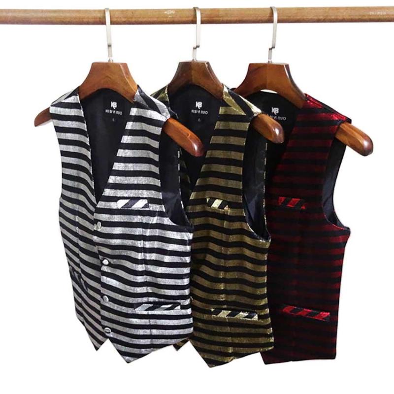

Men's Vests Men's Single Breasted Striped Vest Wash Cut Blow Casual Nightclub Bar Youth Personality Trendy Suit Sleeveless Jacket, Gray