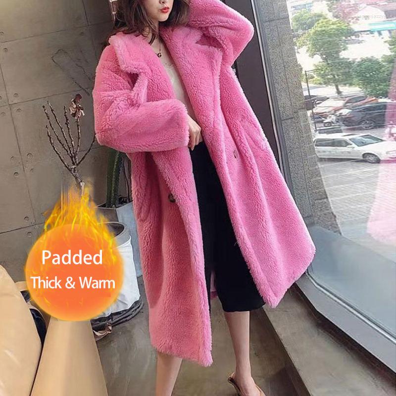 

Women's Fur Heydress 2022 Women Winter Faux Warm Long Coat Sleeve Female Thick Teddy Bear Casual Loose Oversize Outwears, Beige