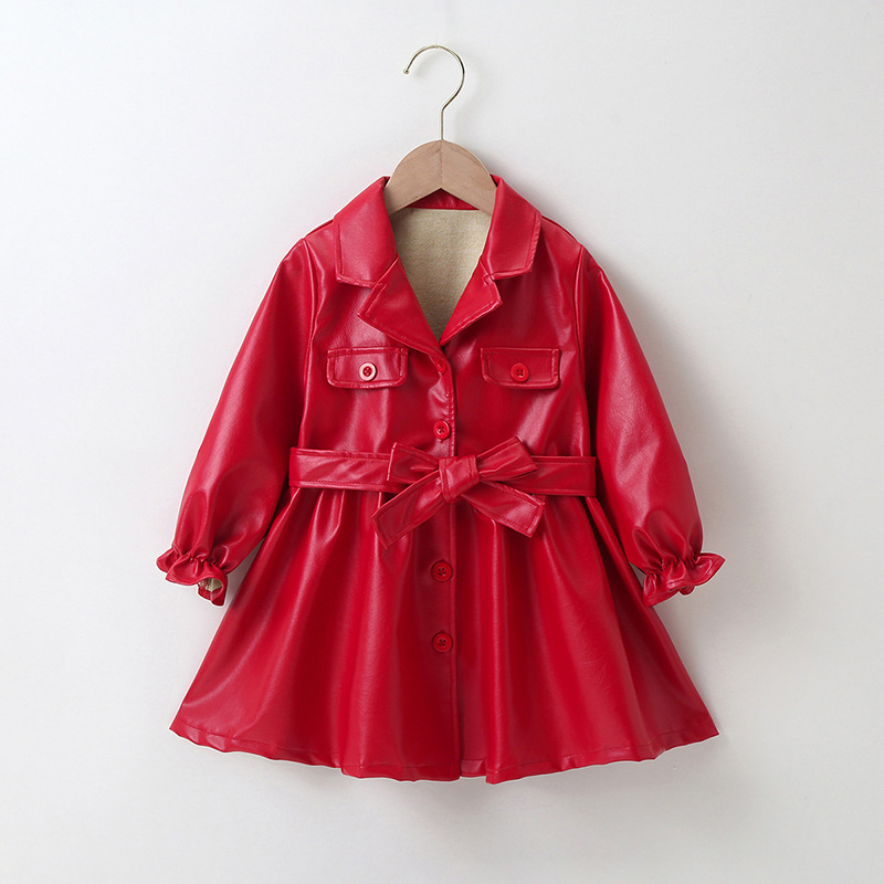 

Girls Leather Dresses Button PU Girls Dress Coat New Fashion Baby Jackets Children's Clothing, As picture