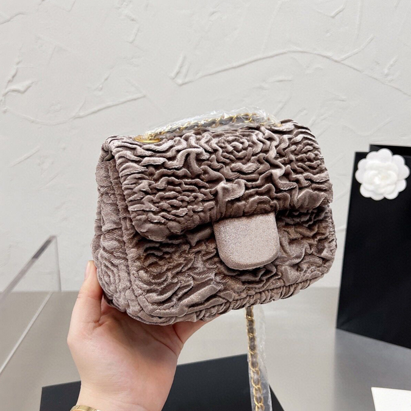 

Top Luxury Women Designers Bags Classic Flip Velvet Quilted Flap Shoulder handBag Gold Chain Small Crossbody handBags Genuine Leather Messenger Bag 7 colors
